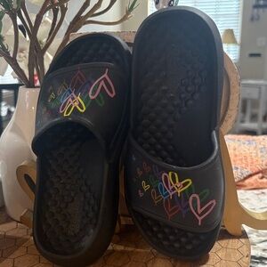 BOBS from Skechers Kids Black Multi-Heart Slide Sandals